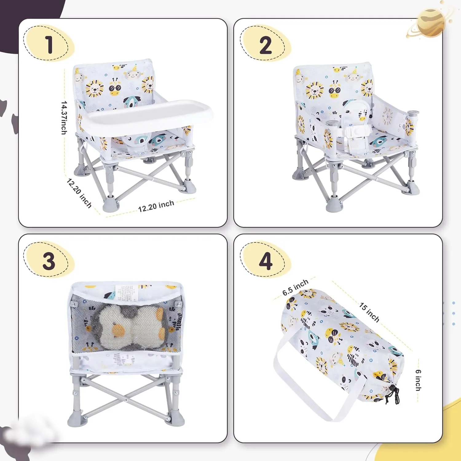 Portable Baby Booster Seat with Tray, Toddler Booster seat for Dining, Camping, Travel, Baby Beach Chair 6 Months to 3 Years Old Indoor Outdoor Use CH2407
