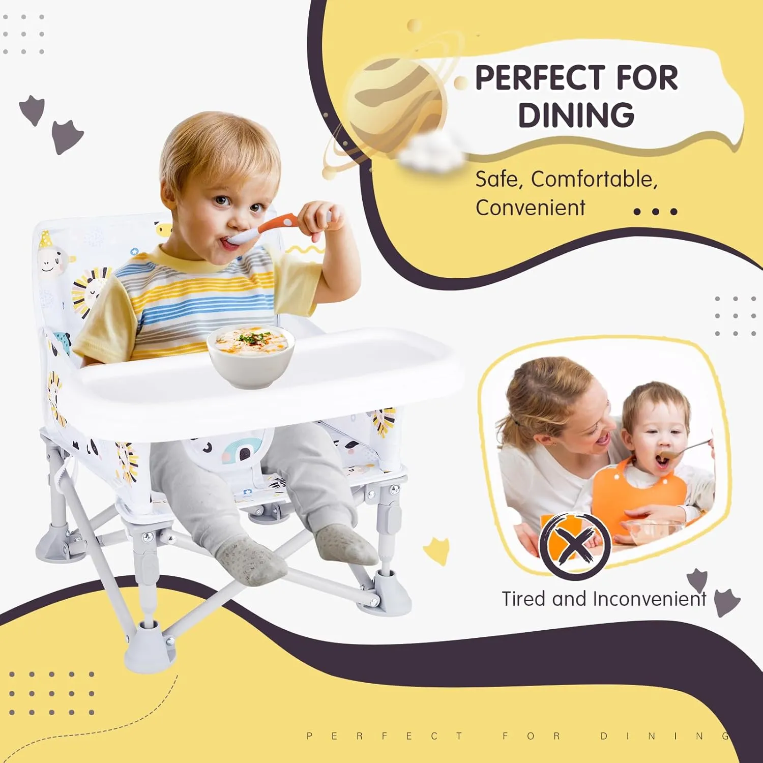 Portable Baby Booster Seat with Tray, Toddler Booster seat for Dining, Camping, Travel, Baby Beach Chair 6 Months to 3 Years Old Indoor Outdoor Use CH2407