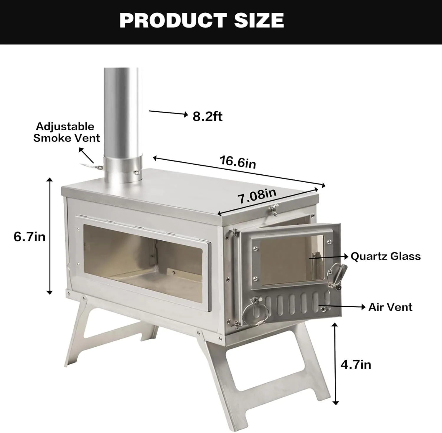 Portable Backpacking Stove Wood Burning Camp Stove with 8.2ft Storable Chimney and Adjustable Smoke Vent for Camping, Ice-fishing, Cookout, Hiking, Travel, Ultralight Wood Stove