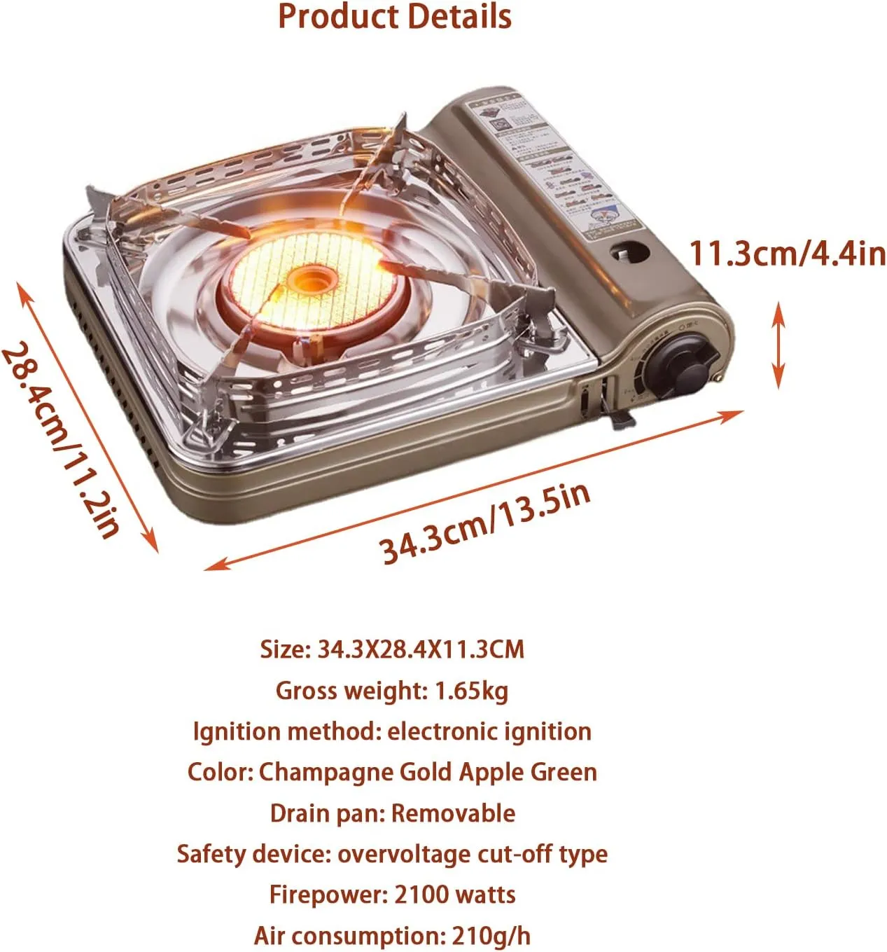 Portable Butane Gas Stove Small Home Stoves with Carry Case Camping Cooker Electronic Ignition Outdoor Overpressure Protection Stainless Steel