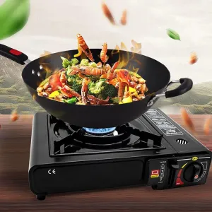 Portable Butane Stove Outdoor Camping Stove Backpacking Stove Burner With Carrying Case Electric Ignition Wind Shielded Brass Burner