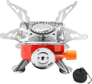 Portable Camp Stove, 2800W Mini Square Stove Camping Gas Stove with Piezo Ignition, Portable Burner, Camping and Backpacking Essentials
