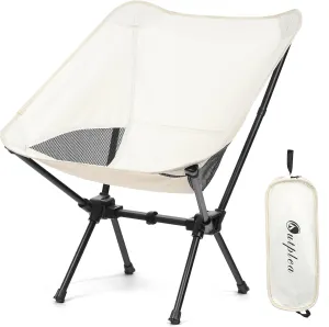 Portable Camping Chairs Men Women, Folding Backpacking Camping Chairs for Adult, Compact Small Beach Chair, Lightweight Camp Chair for Travel Hiking, White