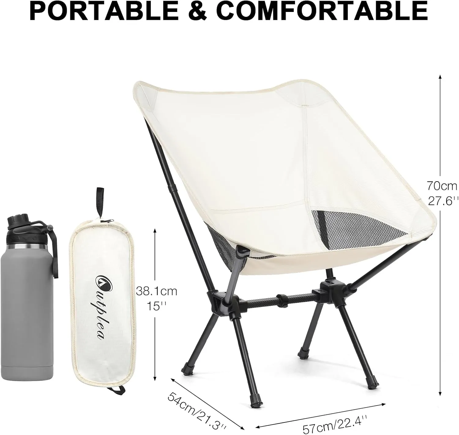 Portable Camping Chairs Men Women, Folding Backpacking Camping Chairs for Adult, Compact Small Beach Chair, Lightweight Camp Chair for Travel Hiking, White
