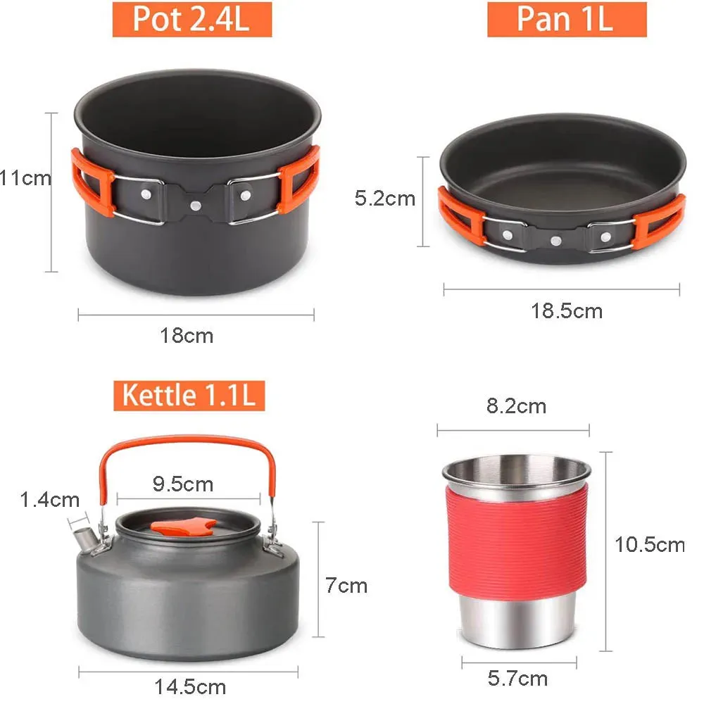 Portable Camping Cookware Kit with Gas Stove - Outdoor Tableware Set for Picnic BBQ
