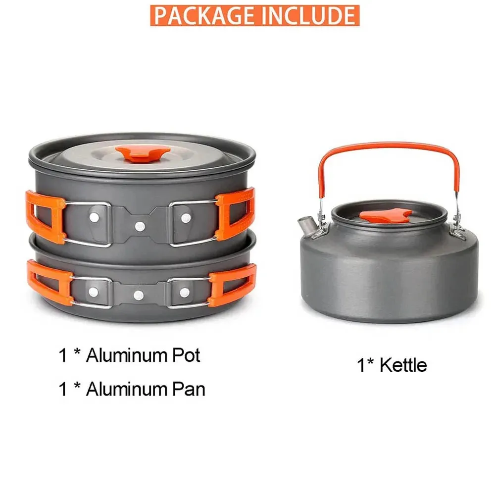 Portable Camping Cookware Kit with Gas Stove - Outdoor Tableware Set for Picnic BBQ