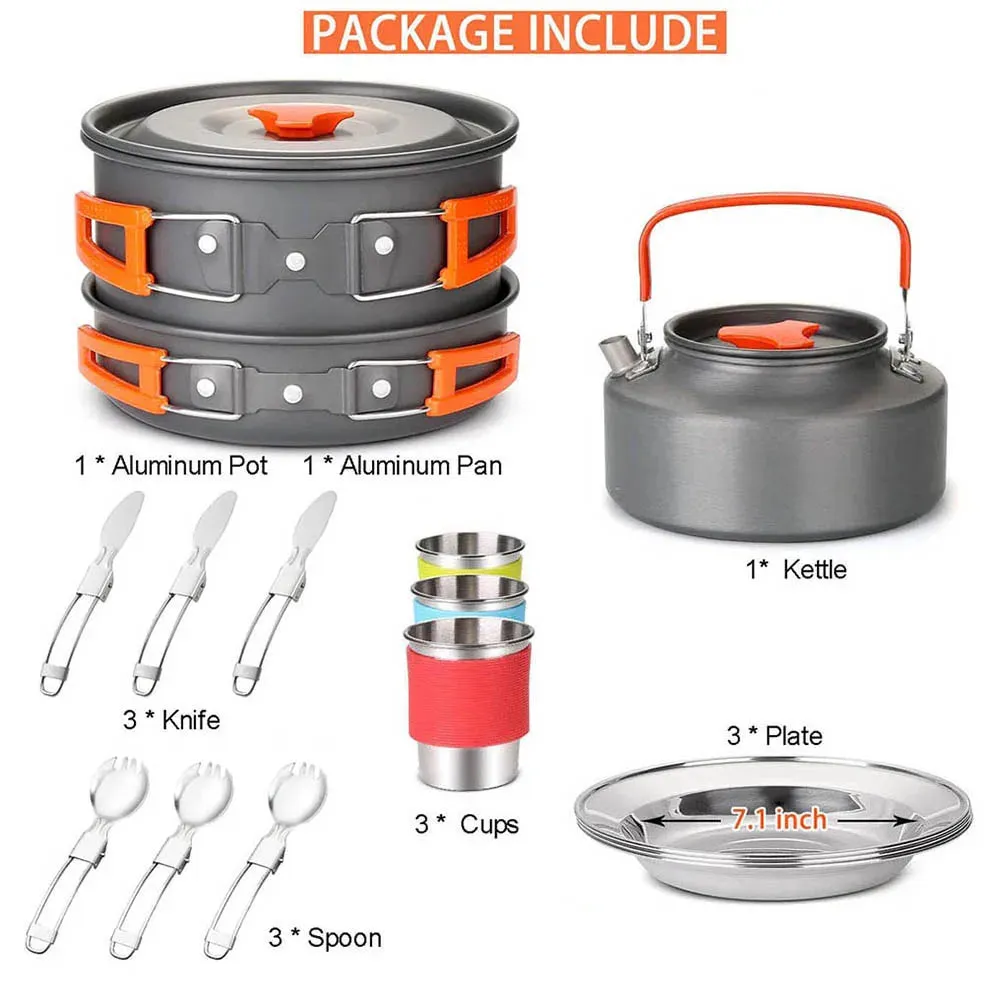 Portable Camping Cookware Kit with Gas Stove - Outdoor Tableware Set for Picnic BBQ