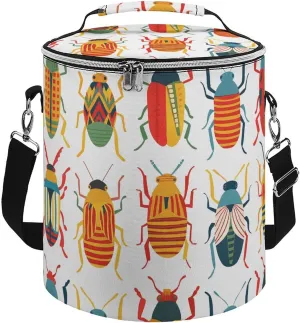 Portable Camping Cooler Pack,Playful Bug Shape Print Reusable Lunch Pack,Outdoor Round Picnic Bag