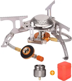 Portable Camping Gas Stove with 1LB Propane Tank Adapter, Foldable Camp Stove Backpacking Stove with Piezo Ignition for Outdoor Hiking Cooking Burner