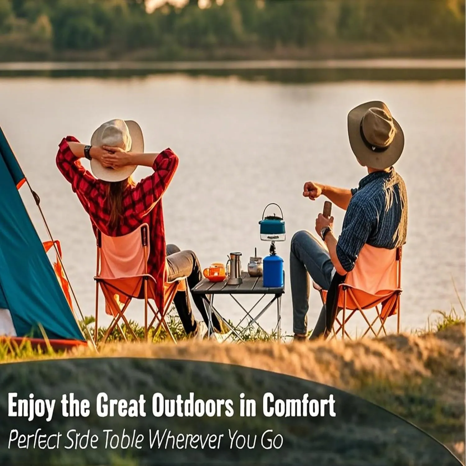 Portable Camping Side Table, Lightweight Aluminum Folding Tables with Carry Bag, Ideal for Picnic, BBQ, Cooking, and Outdoor Adventures Wood Color 50×53×50cm/19.7×20.9×19.7in