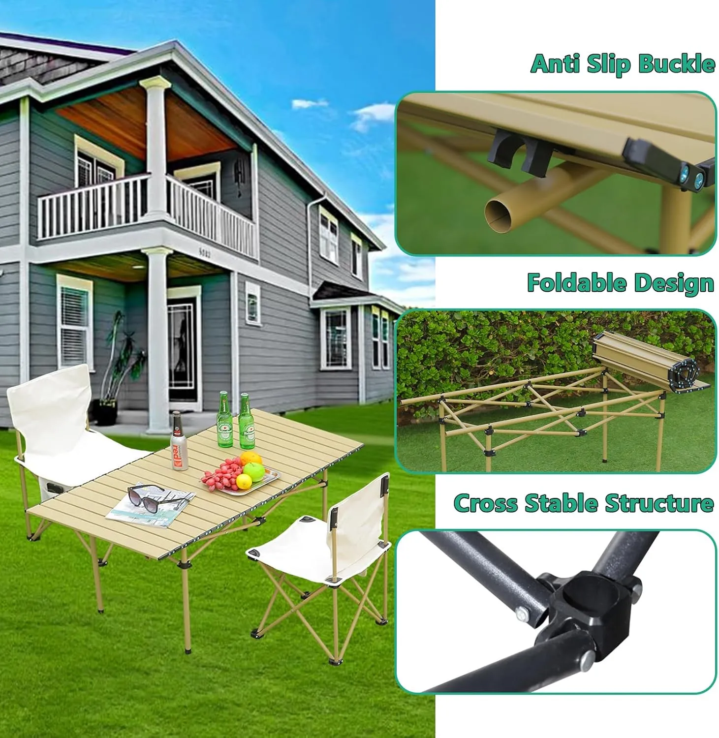 Portable Camping Side Table, Lightweight Aluminum Folding Tables with Carry Bag, Ideal for Picnic, BBQ, Cooking, and Outdoor Adventures Wood Color 50×53×50cm/19.7×20.9×19.7in