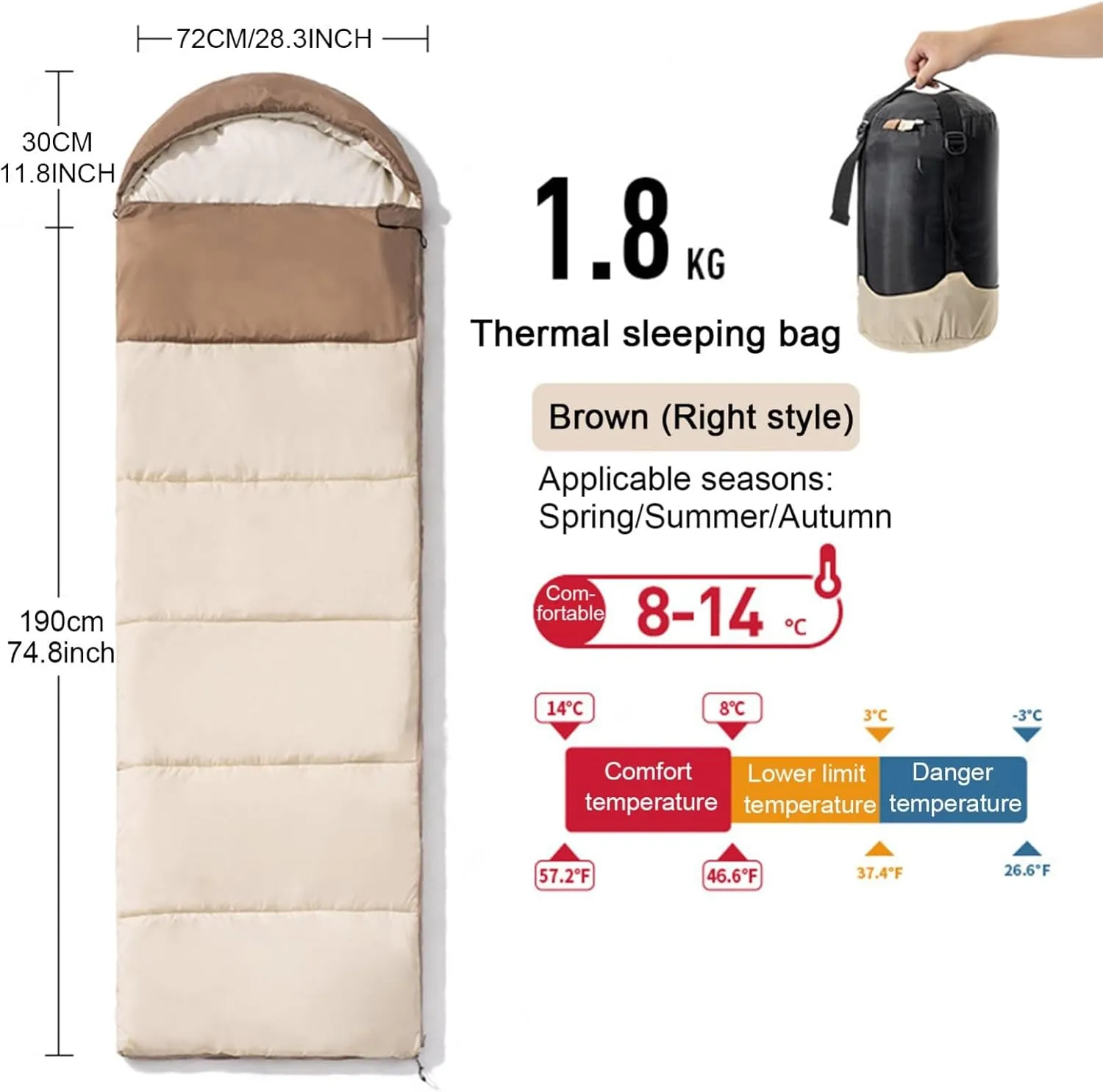 Portable Camping Sleeping Bag, 30°F -57°F Outdoor Indoor Waterproof Ultralight Warm Adult Windproof for Camping Backpacking Hiking