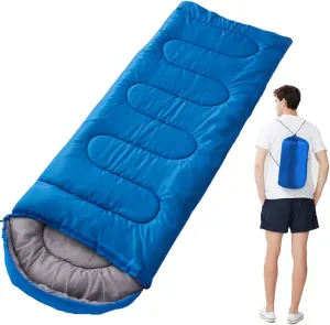 Portable Camping Sleeping Bag, 4 Seasons Cold Warm Weather Waterproof Lightweight with Compression Bag Camping Gear(Blue,0.7kg)