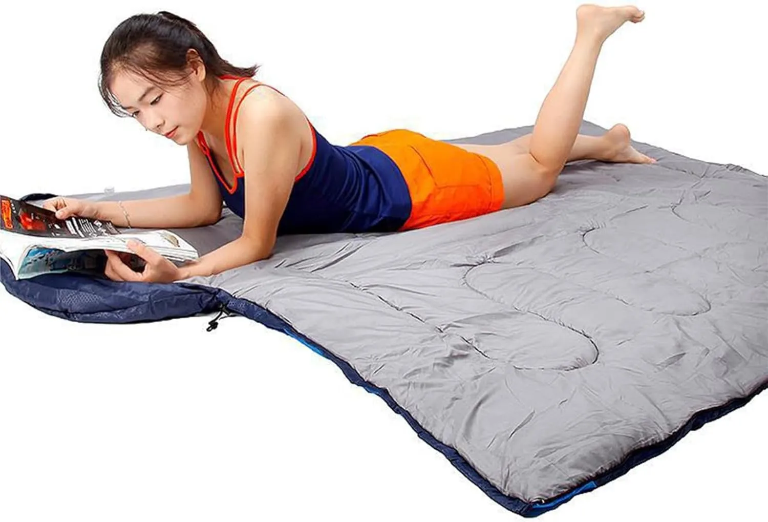 Portable Camping Sleeping Bag, 4 Seasons Cold Warm Weather Waterproof Lightweight with Compression Bag Camping Gear(Blue,0.7kg)