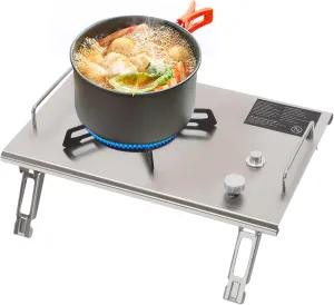 Portable Camping Stove Butane & Propane Gas Stove Folding Stove 2.7KW 13,648 BTU Foldable Electronic Ignition Outdoor Camping Cooking Stove Gas Burners for Camping Hiking BBQ (Silver)