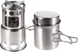 Portable Camping Stove Combo Wood Burning Stove And Cooking Pot Set For Outdoor