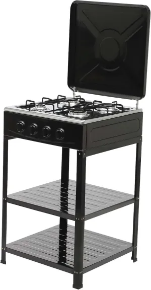 Portable Camping Stove, Gas Stove 4 Burner Camp Stoves with Support Leg Stand and Wind Blocking Cover Adapter Manual Ignition Camping Stove for Home Use Black