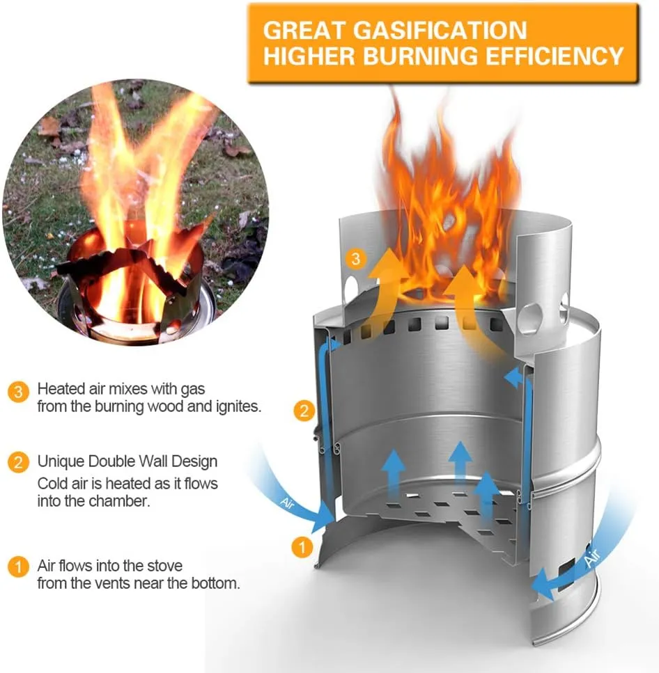 Portable Camping Stove, Windproof Wood Burning Stove Stainless Steel Backpacking Stove, Efficient Burning Heater Solidified Alcohol Stove Outdoor Camping Hiking Backpacking Picnic