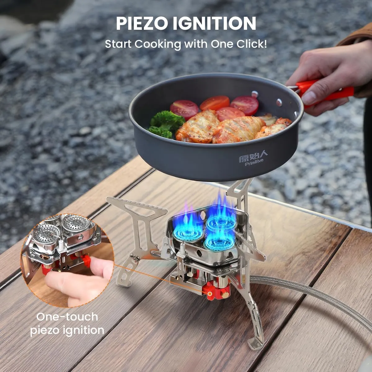 Portable Camping Stove with Propane Adapter - GEEKHOM 6800W Windproof Gas Stove Foldable Backpacking Stove, Piezo Ignition & Stable Pot Support for Outdoor Cooking Hiking