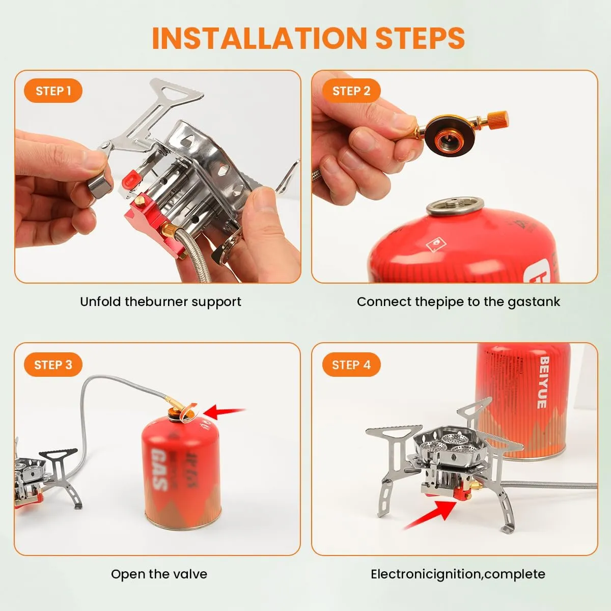 Portable Camping Stove with Propane Adapter - GEEKHOM 6800W Windproof Gas Stove Foldable Backpacking Stove, Piezo Ignition & Stable Pot Support for Outdoor Cooking Hiking