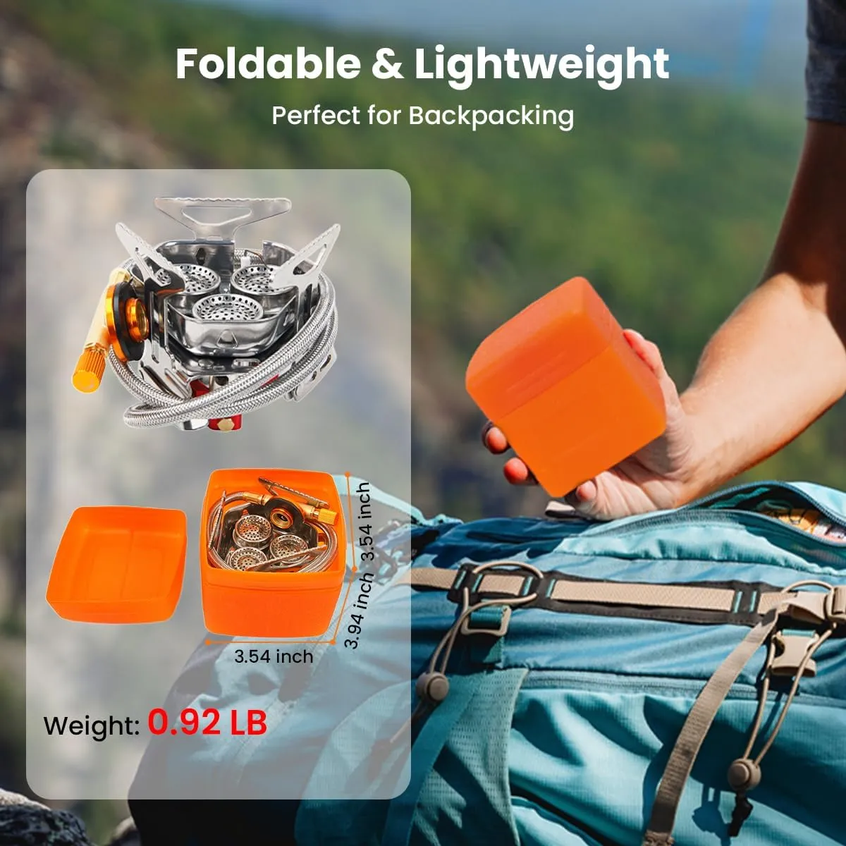 Portable Camping Stove with Propane Adapter - GEEKHOM 6800W Windproof Gas Stove Foldable Backpacking Stove, Piezo Ignition & Stable Pot Support for Outdoor Cooking Hiking