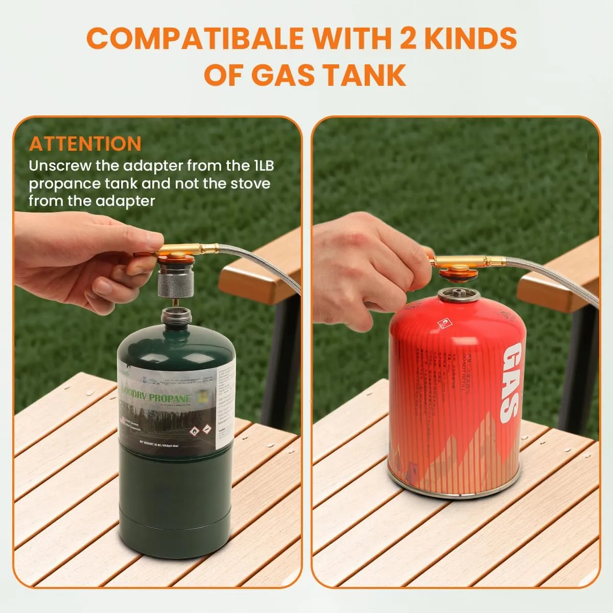 Portable Camping Stove with Propane Adapter - GEEKHOM 6800W Windproof Gas Stove Foldable Backpacking Stove, Piezo Ignition & Stable Pot Support for Outdoor Cooking Hiking