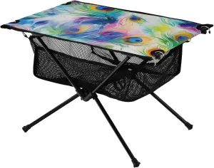Portable Camping Table Colorful Peacock Feather Outdoor Foldable Camp Tables for Outside, Camping, Hiking, Tailgating