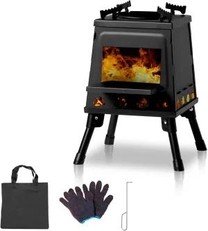 Portable Camping Wood Burning Stoves Detachable Campfire Stove Lightweight Stove for Picnic Hunting Fishing BBQ Backpacking Hiking Survival Heating Emergency Cooking Outdoor with Grill Grid Carry Bag