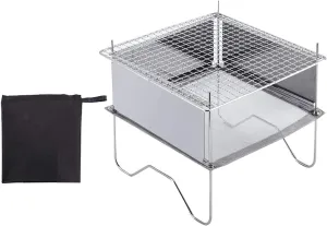 Portable Collapsible Wood Stove Camping Grill Stove for Outdoor Cooking, Stainless Steel BBQ Cooking Equipment with Bag, Multifunctional Foldable Camp Stove