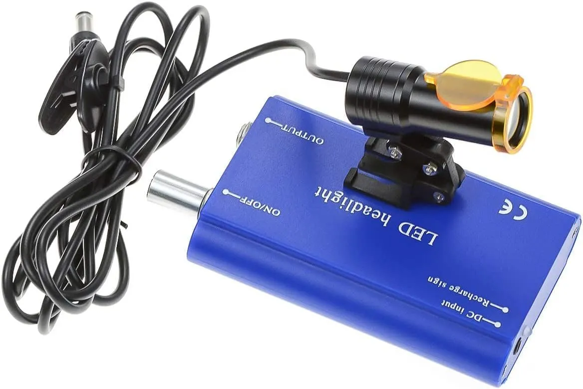 Portable Dental Headlight LED Head Light Lamp High Brightness Headlamp with Clips on Binocular Glass Loupe (Blue)