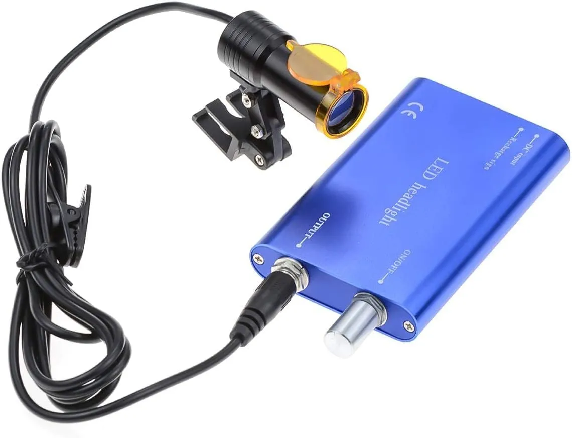Portable Dental Headlight LED Head Light Lamp High Brightness Headlamp with Clips on Binocular Glass Loupe (Blue)