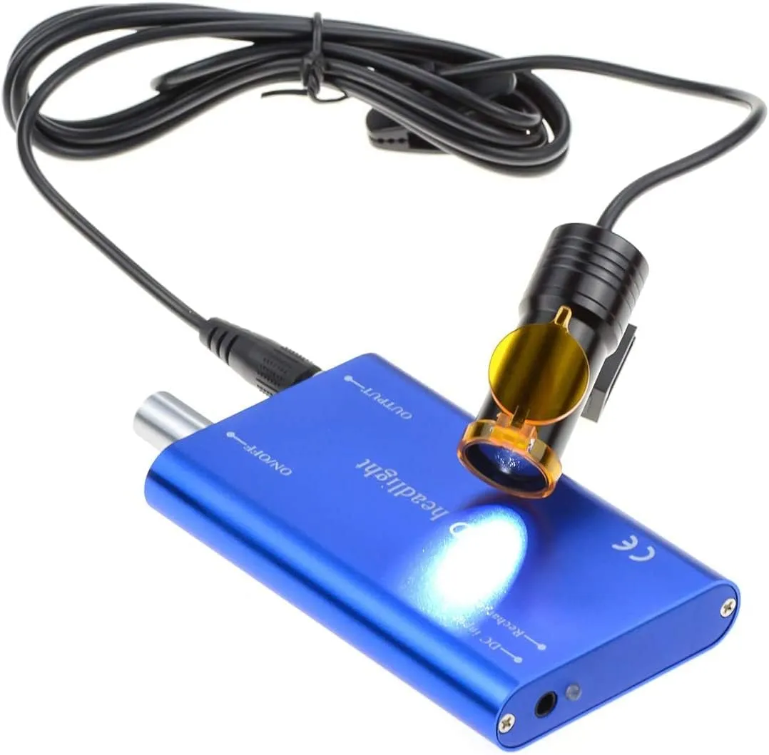Portable Dental Headlight LED Head Light Lamp High Brightness Headlamp with Clips on Binocular Glass Loupe (Blue)