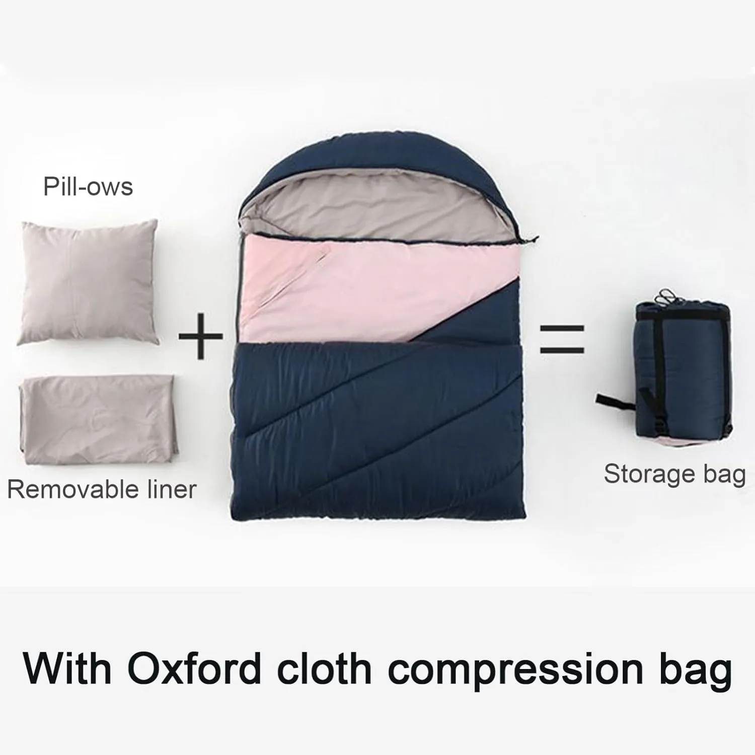 Portable Envelope Sleeping Bag, Adults Camping Big and Tall Winter Sleeping Bag with Compression Sack for Backpacking, Hiking
