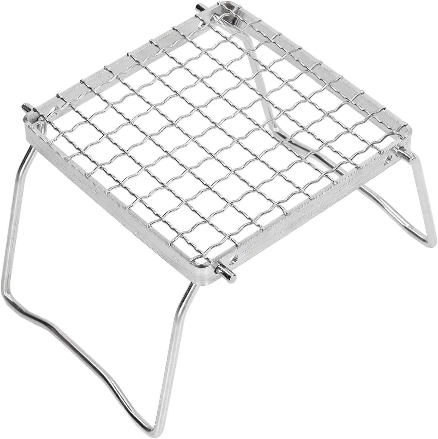 Portable Foldable Barbecue Grill Stainless Steel Stove Top Grate Stainless Steel Grill, Folding Grill Rack for Outdoor Camping, Silver Folding Stainless Steel Camping Grill