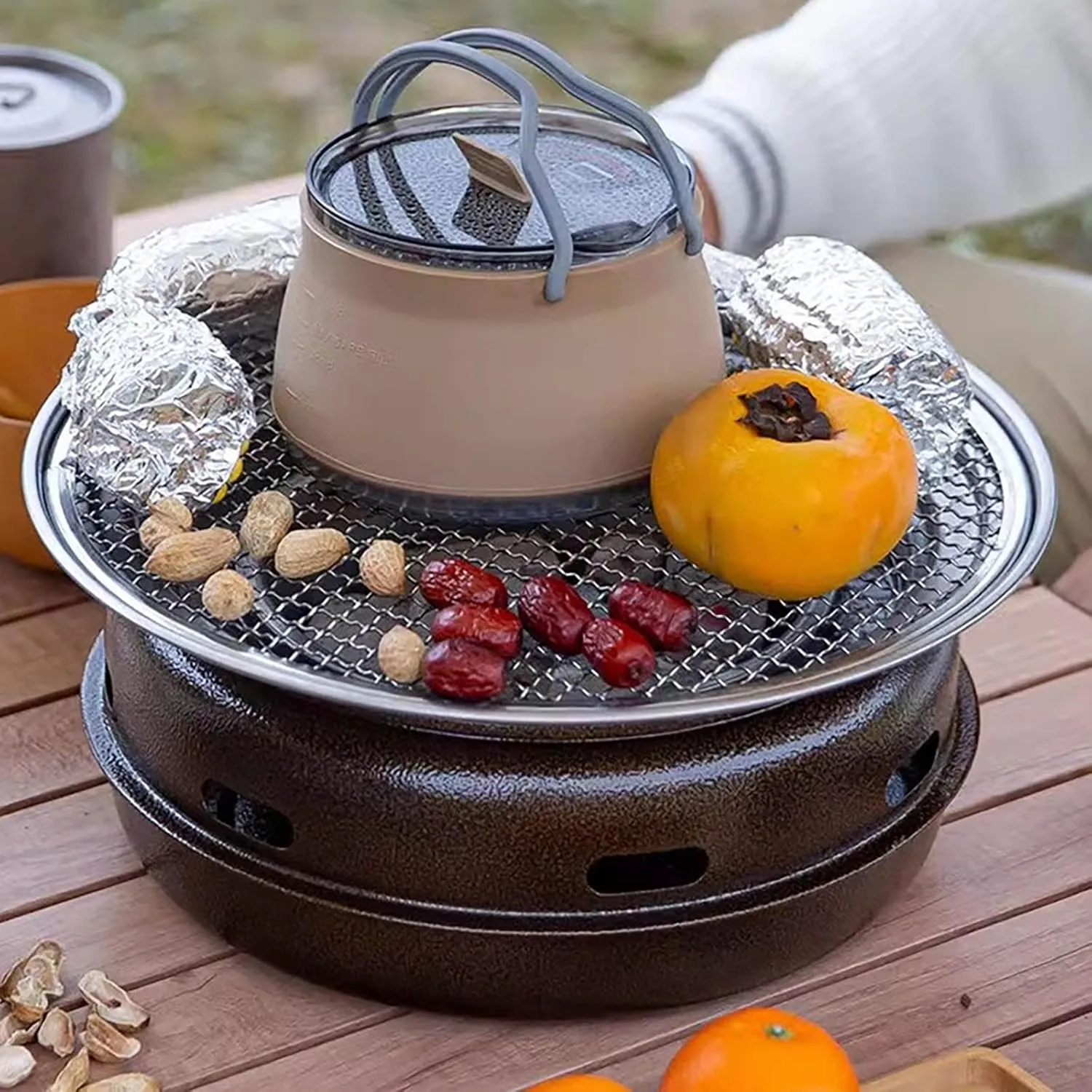 Portable Foldable Camping Cooking Pots, Backpacking Silicone Stove with Lid, Lightweight Camping Cookware for Indoor Home Kitchen Outdoor Travel Outdoor Hiking Camping (Green)