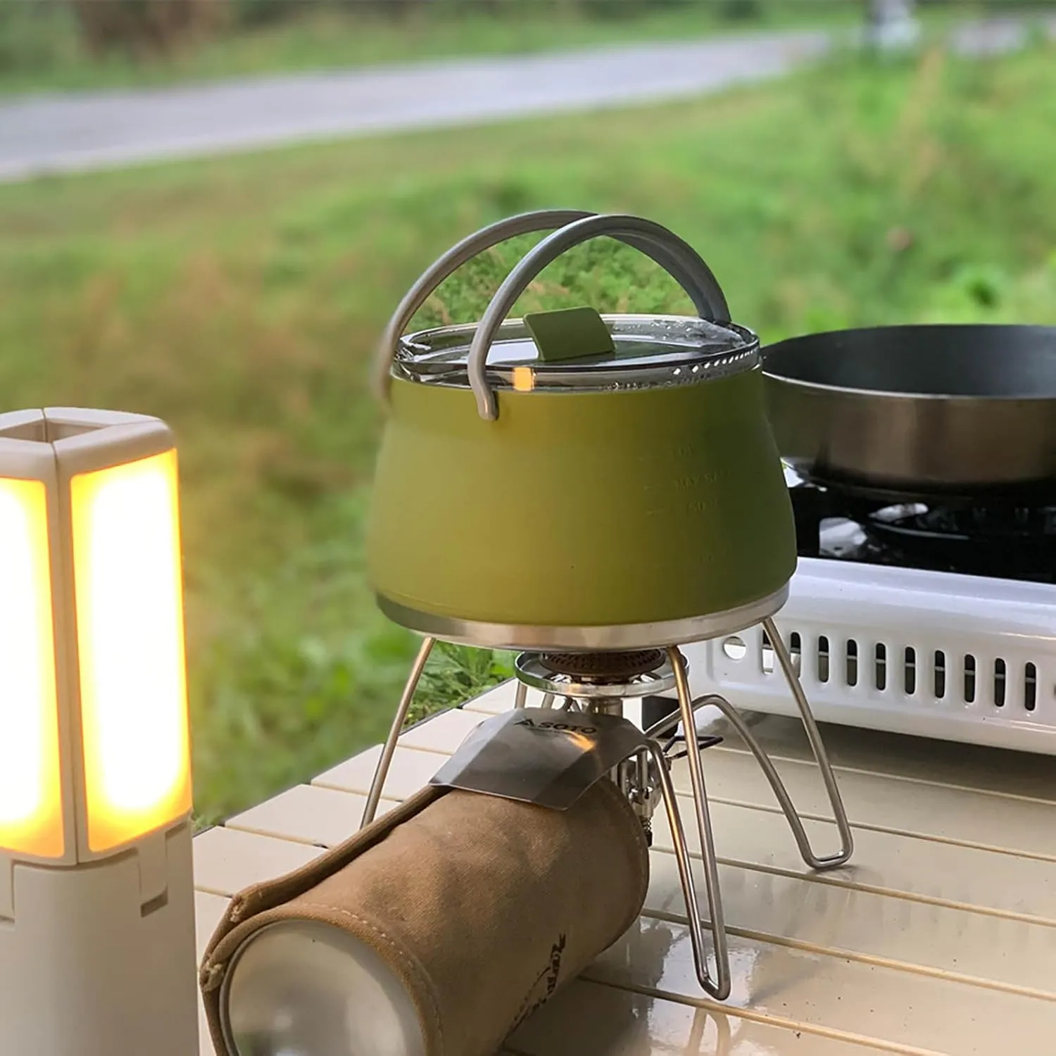 Portable Foldable Camping Cooking Pots, Backpacking Silicone Stove with Lid, Lightweight Camping Cookware for Indoor Home Kitchen Outdoor Travel Outdoor Hiking Camping (Green)
