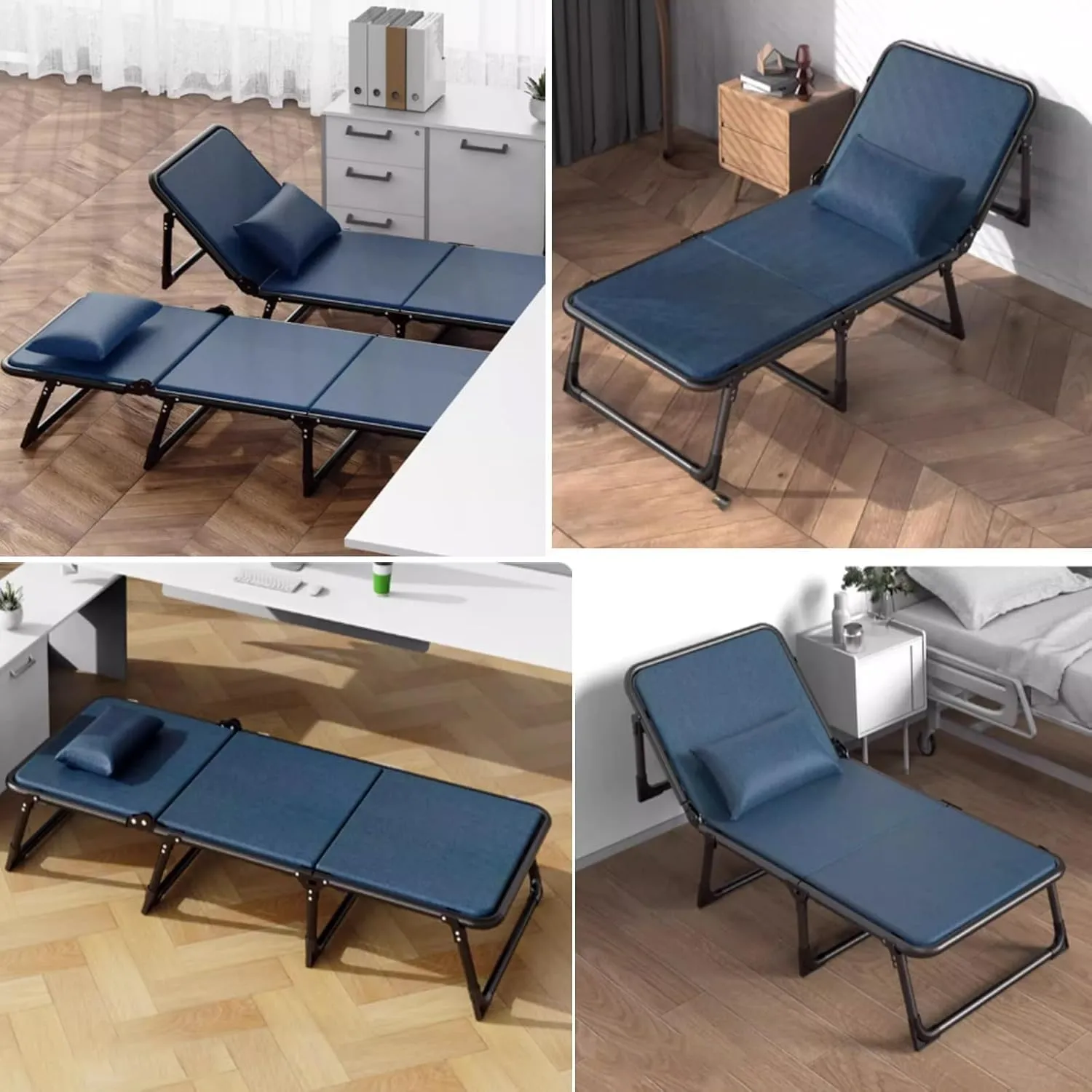 Portable Folding Bed 6 Position Adjustable Camping Cot W/Sponge Mattress Cots for Camping W/Pillow Load 200kg Lounge Chair