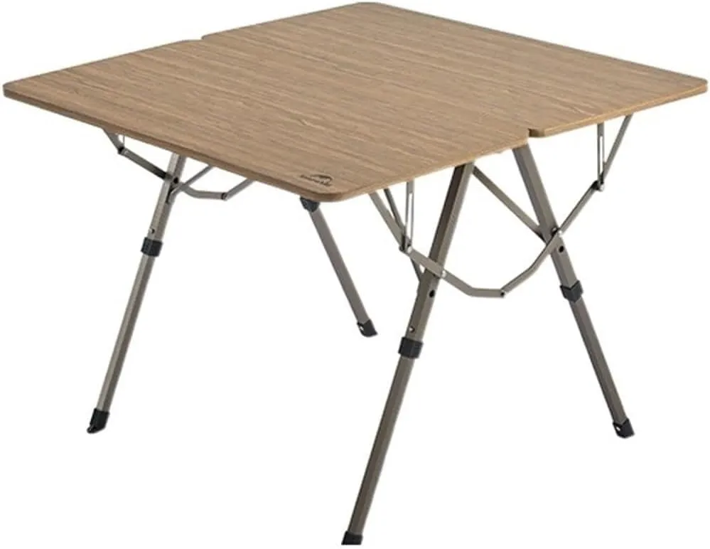 Portable Folding Dining Table - Aluminum Alloy, Lightweight Picnic & BBQ Table with Elevating Feature, Walnut Finish, Ideal for Outdoor Camping, 80x80x39/60cm
