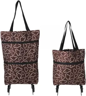 Portable Folding Trolley Bag with Wheels, 18L Grocery & Travel Cart, Reusable Shopping Bag