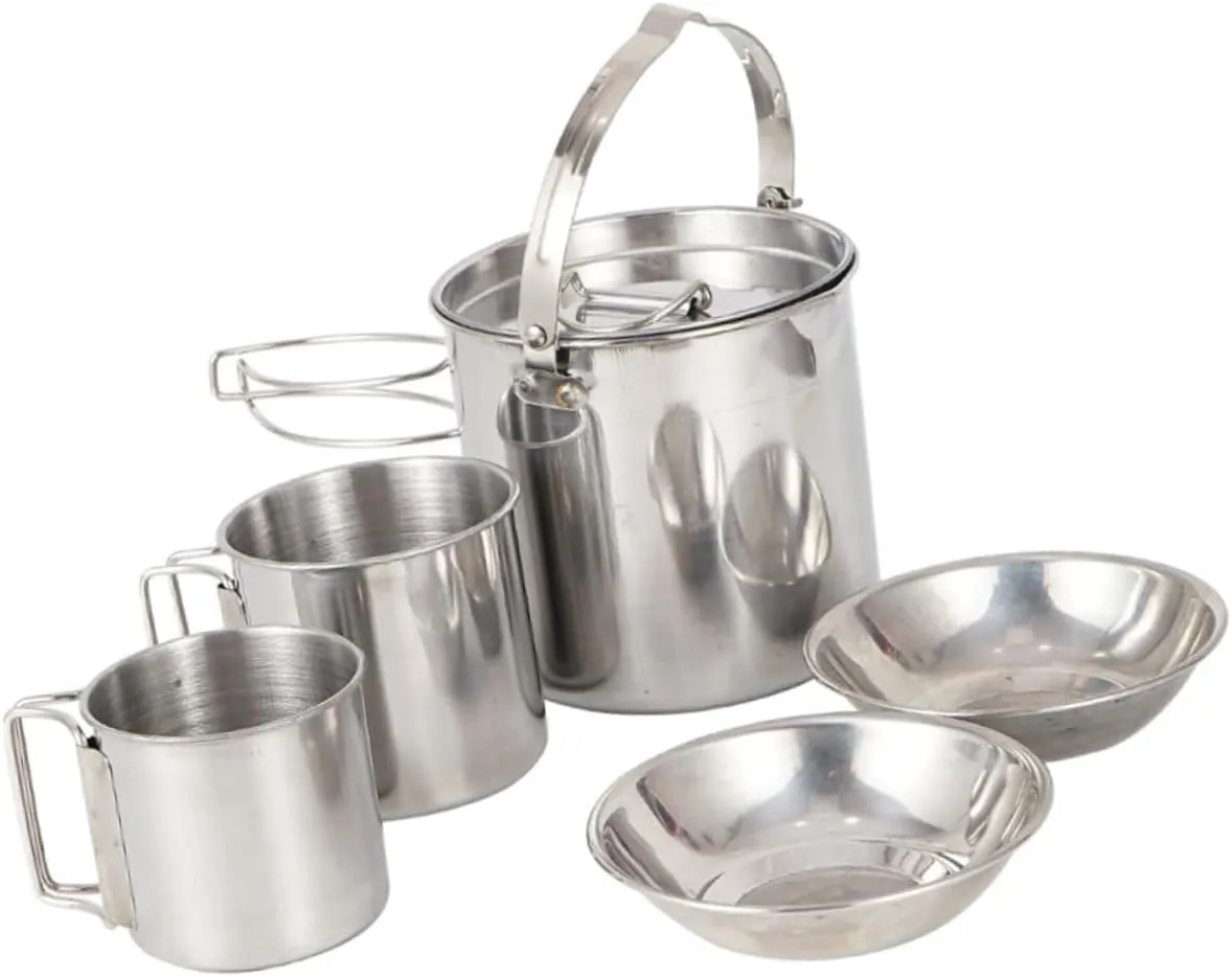 Portable Hiking Kettle 5-in-1 Cookware Bowl Set Collapsible Cup Lid Perfect for Camping Picnic