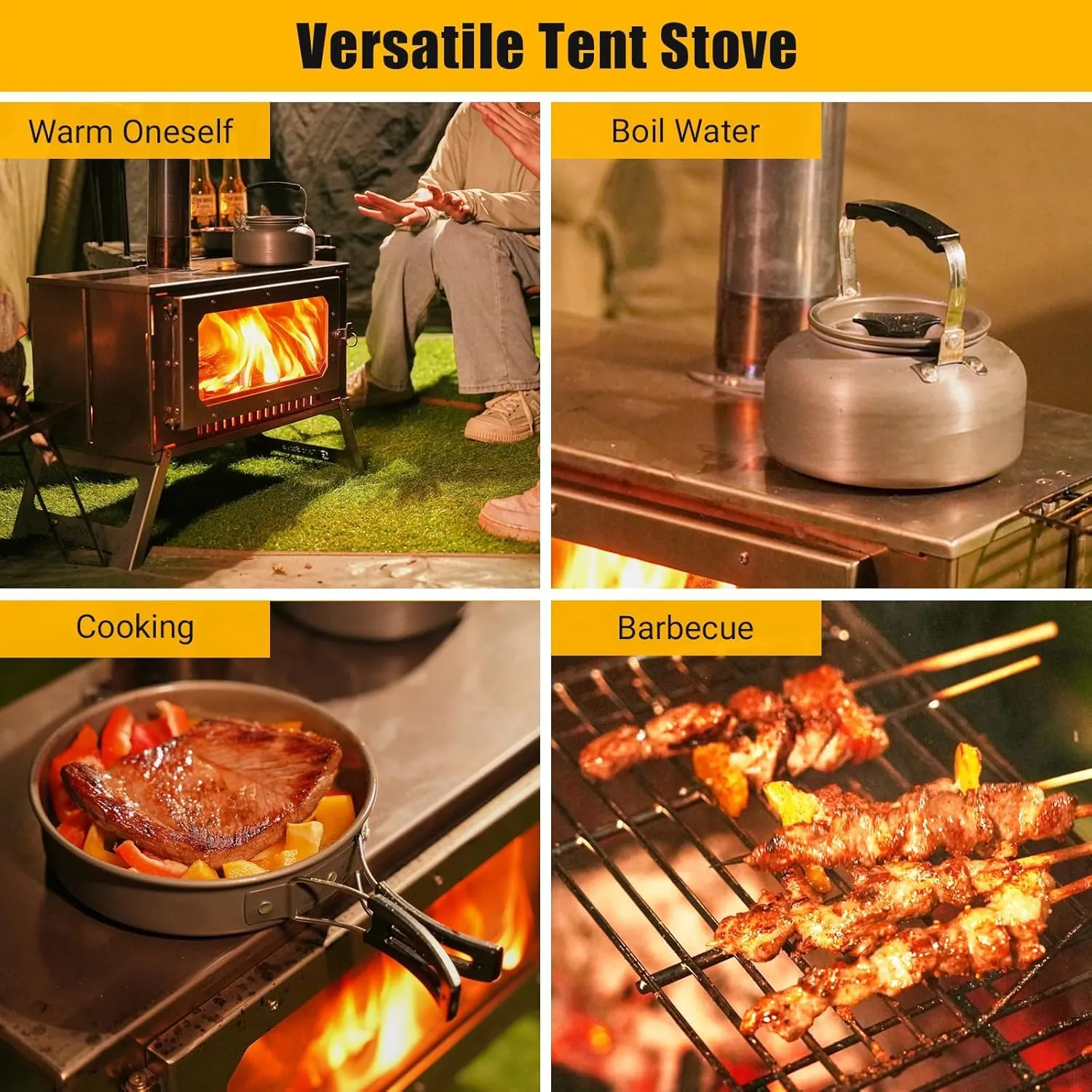 Portable Hot Tent Stove,Wood Burning Stove for Camping, Tent Stove With View Glass, Large Stainless Steel Camping Stove With 5 Chimney Pipes and 3 Shelfs for Outdoor Heating and Cooking
