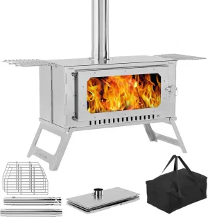 Portable Hot Tent Stove,Wood Burning Stove for Camping, Tent Stove With View Glass, Large Stainless Steel Camping Stove With 5 Chimney Pipes and 3 Shelfs for Outdoor Heating and Cooking