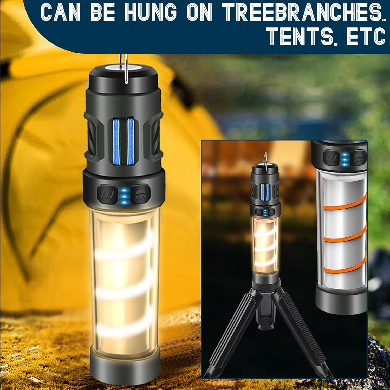 Portable Integrated Camping Light, Waterproof Camping Emergency Lamp with Tripod & 3000 mAh USB Charging, Adjustable Brightness for Outdoor Picnic (Green)