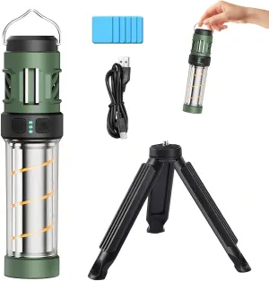 Portable Integrated Camping Light, Waterproof Camping Emergency Lamp with Tripod & 3000 mAh USB Charging, Adjustable Brightness for Outdoor Picnic (Green)