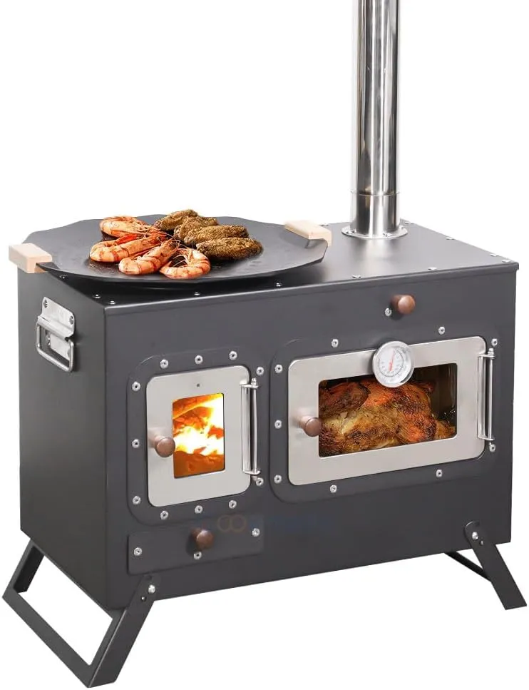 Portable Outdoor Camping Stove Tent Stove With Chimney Pipe Black Camping Stove Keep Warm Stove Foldable Camping Outdoor Cooking BBQ Stove