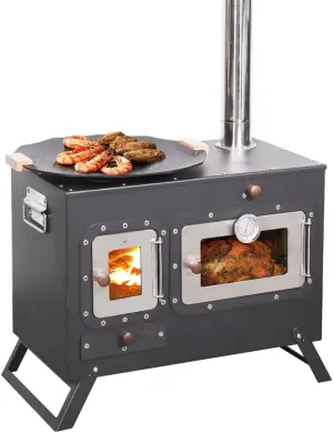 Portable Outdoor Camping Stove Tent Stove With Chimney Pipe Black Camping Stove Keep Warm Stove Foldable Camping Outdoor Cooking BBQ Stove