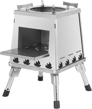 Portable Outdoor Wood Burning Stove, Camping Tent Stove with Adjustable Stable Bracket Thicked Stainless Steel Material Detachable Foldable Design, for Keeping Warm Cooking