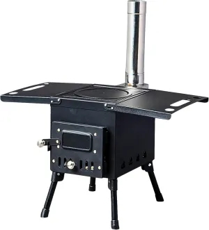 Portable Outdoor Wood Stove, Portable Heater with Chimney Pipe for Camping, Hiking, Cooking and Indoor Use, Tent Stove Wood, Camping Stove 57.5 * 31 * 37cm Black (Ship From US)