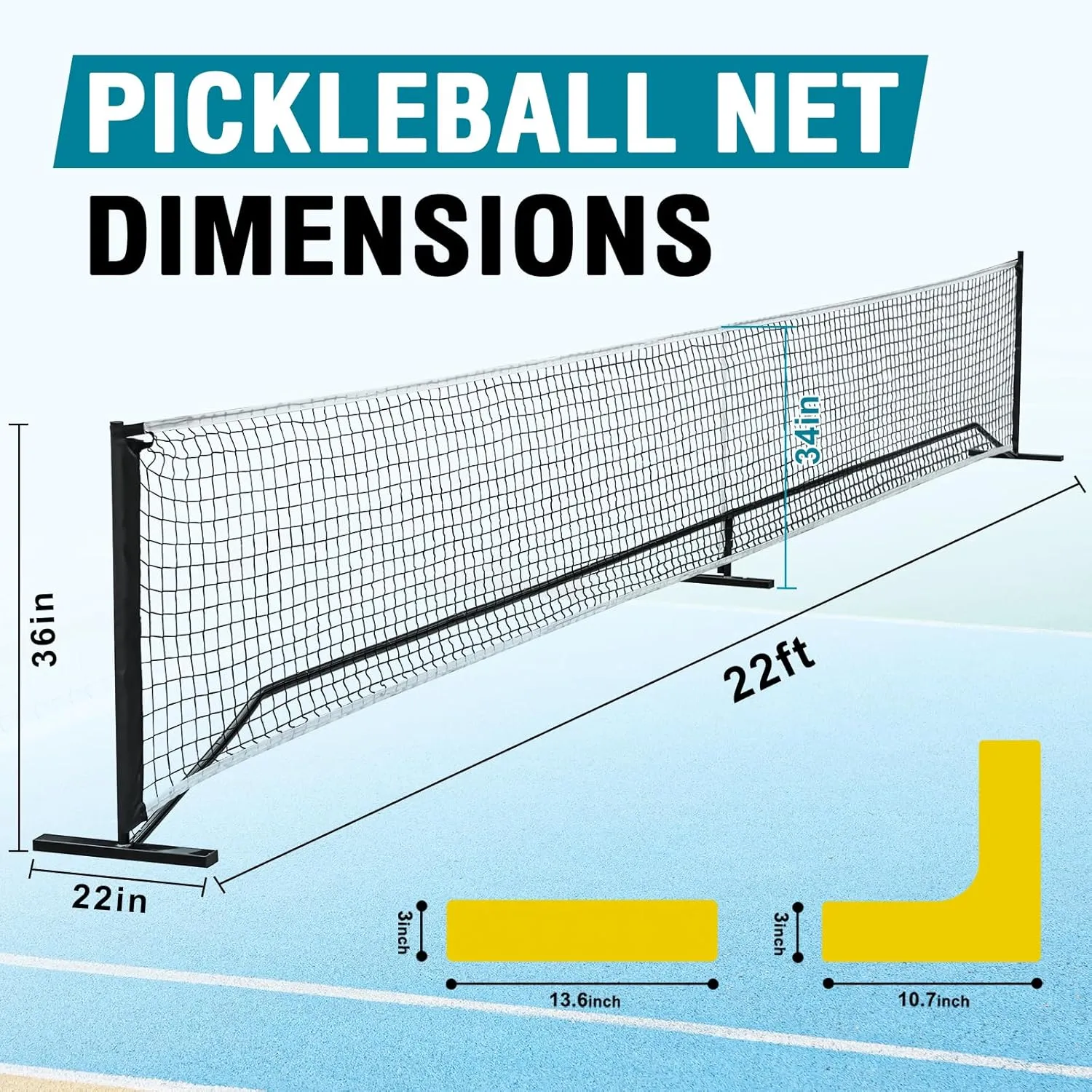 Portable Pickleball Nets Portable with Court Marking Kit, 22 FT USAPA Regulation Size for Full Court System Outdoors Driveway Matches, Easy Setup to Experience Pickleball Game Anywhere