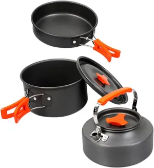 Portable Picnic Set Pot Aluminum Camping Cookware Camping Mess Kit for 2-3 People